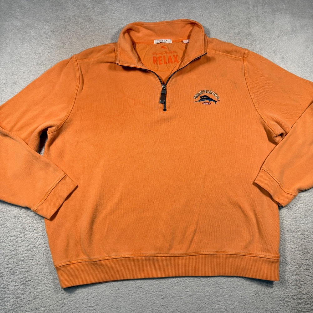 Tommy Bahama Quarter Zip Pullover Mens XL Orange Marlin Logo Relax boxy fit